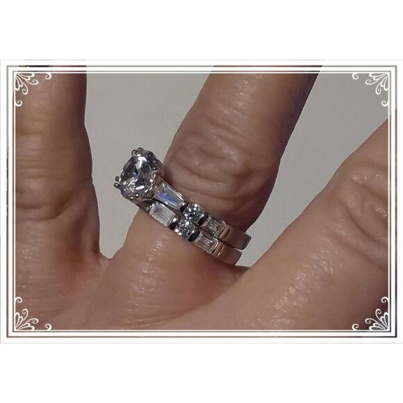 New~DIAMONIQUE 8.68 Baguette & Round Cut Bridal Wedding Ring Set Sz 9 - Picture 4 of 7